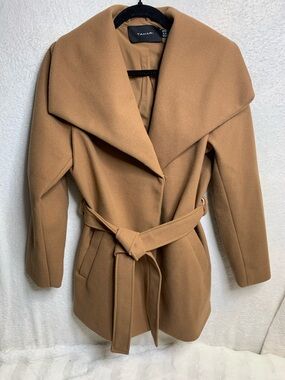 Tahari Camel Shawl Collar Belted Trench Coat